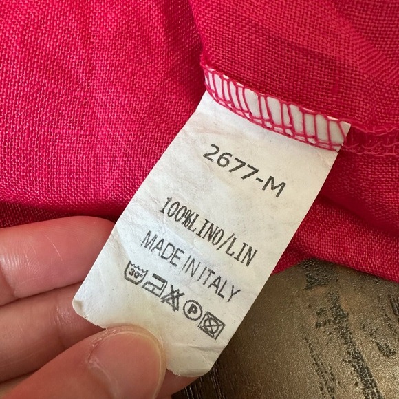 ITALY MADE 100% Linen Roll-Tab Sleeve Gauze Button-Up Shirt in Hot Pink - Picture 11 of 12